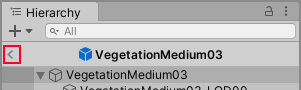 The back arrow in the header bar of the Hierarchy window, visible when in Prefab Mode