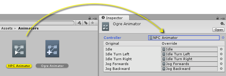 Drag an Animator Controller asset from the Project window to the Controller field