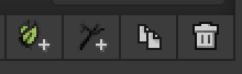 Four options for managing branches and leaves. From left to right: Add Leaf Group, Add Branch Group, Duplicate Selected Group, and Delete Selected Group.