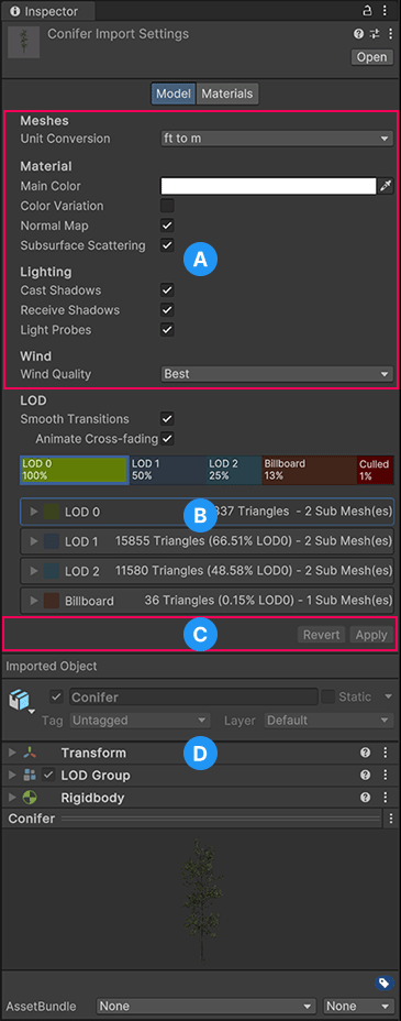 SpeedTree Importer Model tab