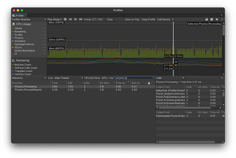 CPU Usage Profiler with the value of 2 in the Calls column