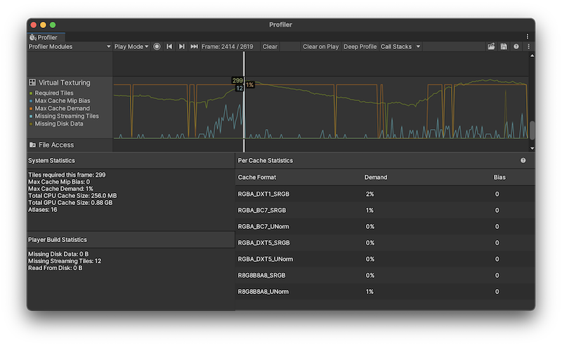 Virtual Texturing Profiler module