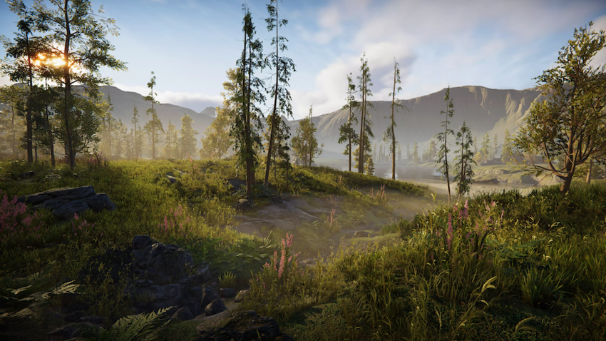 A screenshot from the Unity Terrain HDRP Demo Scene