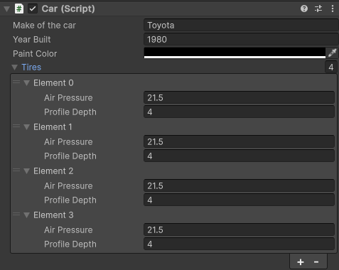 Use a PropertyField control to display an array