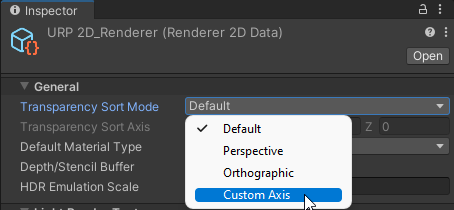 Select Custom Axis in the 2D Renderer Data asset.