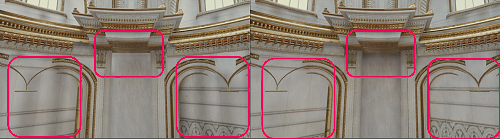 In the Scene on the left, Virtual Offset isnt active and dark bands are visible. In the Scene on the right, Virtual Offset is active.